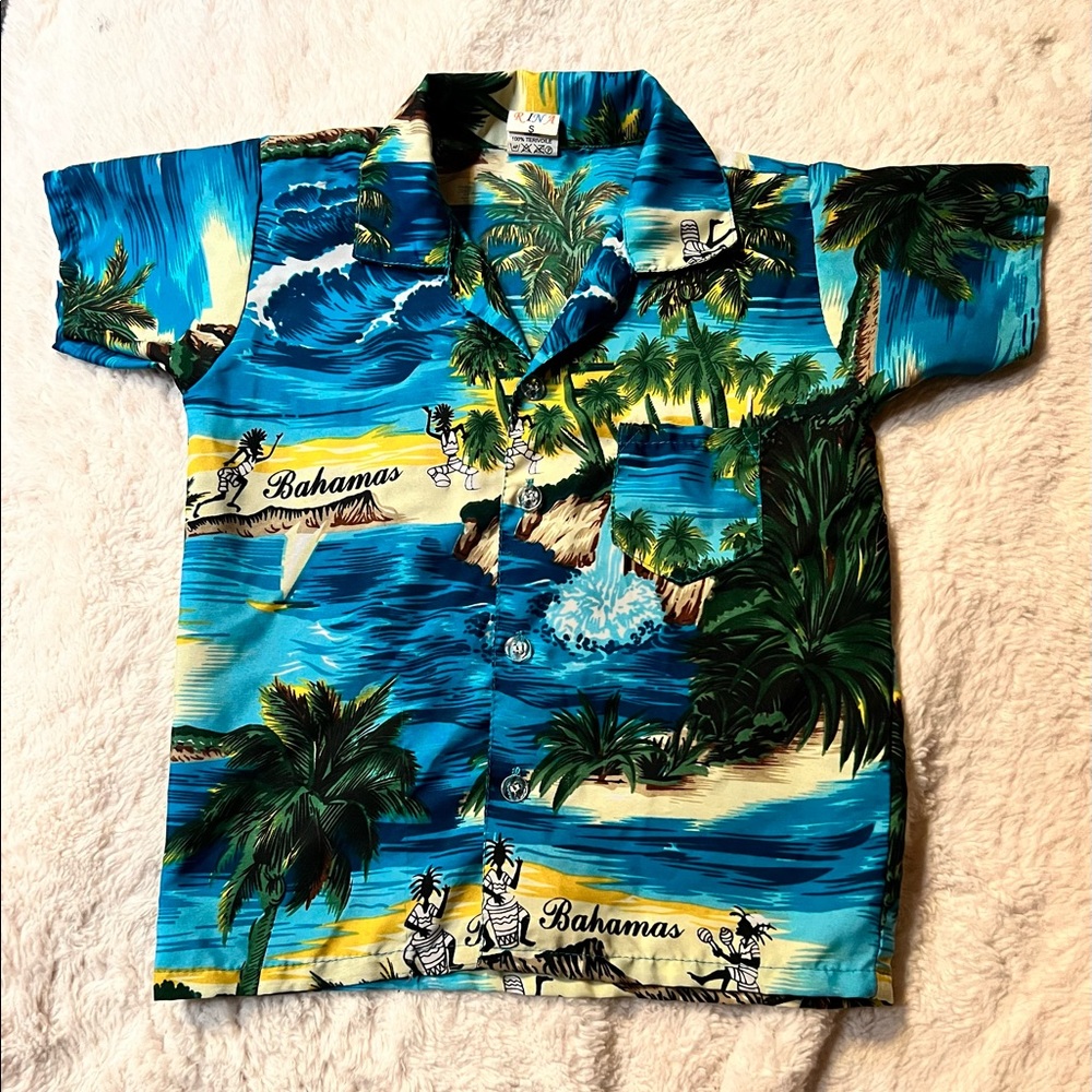 Youth Bahamas Button Down Hawaiian Polo Dress Shirt